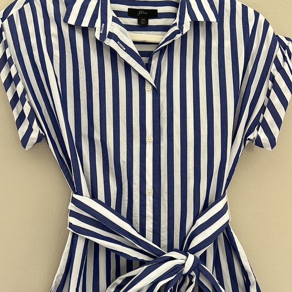 J Crew Cotton Button Front Tie Waist Top Blue and White Stripe XS - Picture 2 of 6